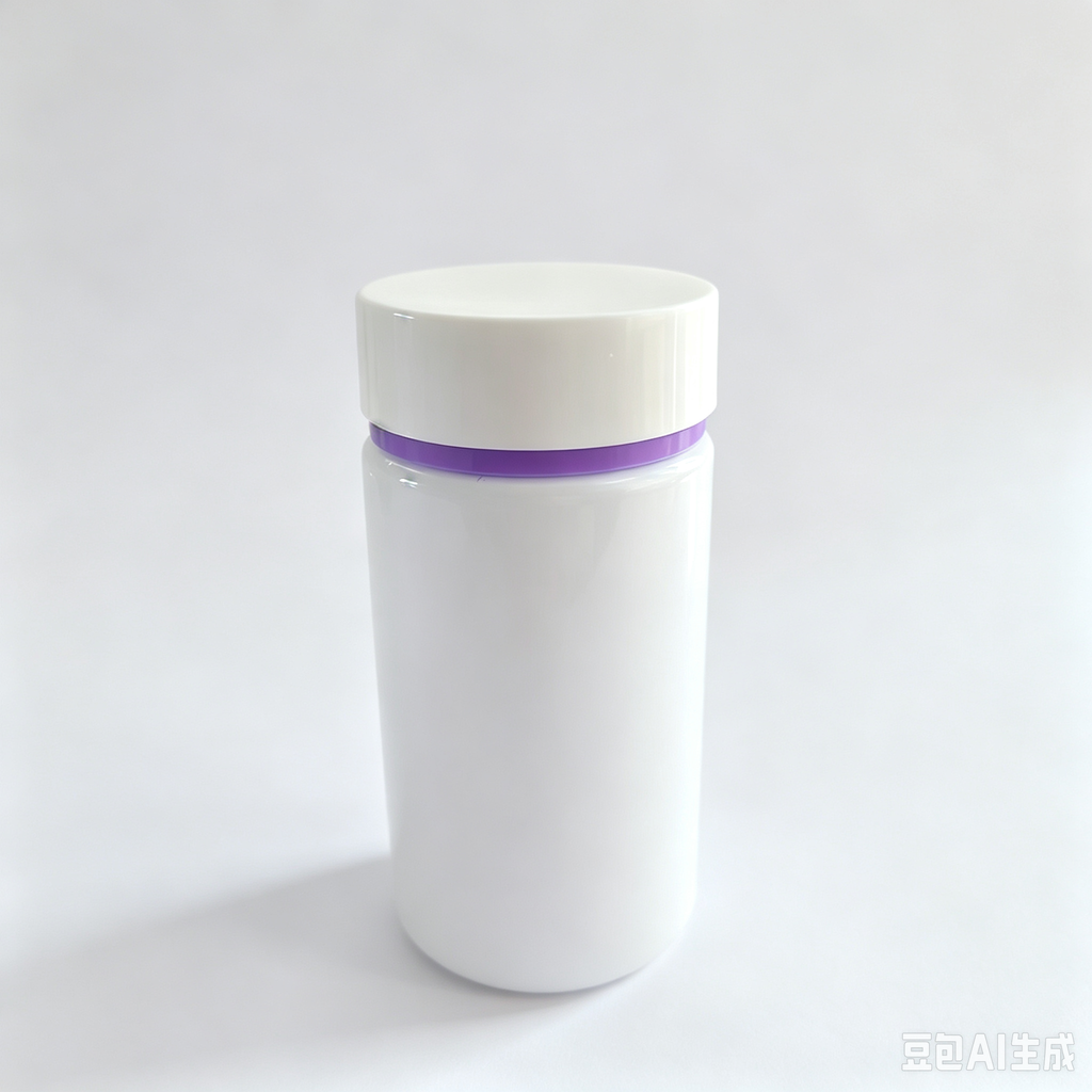 Empty PET Medicine Pill Bottle White With Purple Ring Cap Wholesale
